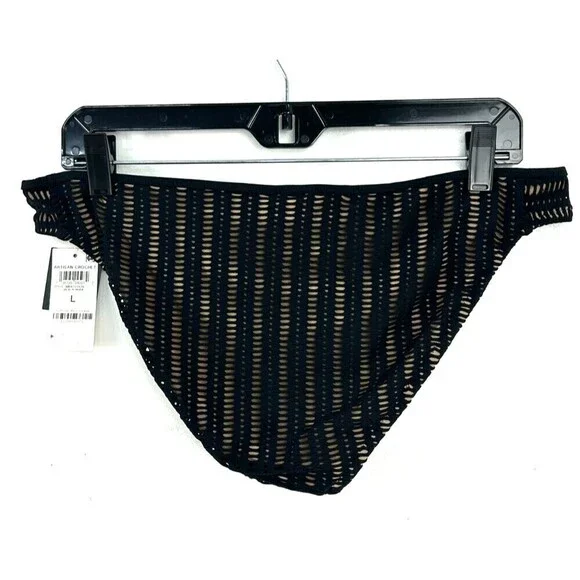 New Bar III Womens Sz L Black Nude Swim Bottom Crochet Side Tab Hipster Bikini - Picture 8 of 10
